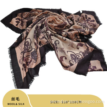 110*110cm silk and wool blended printed square scarf